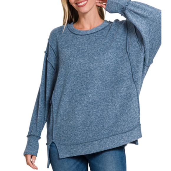 "The DeeDee" Dusty Blue Brushed Melange Hacci Oversized Sweater - Picture 1 of 1